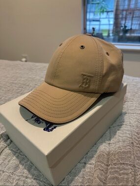 Burberry Beige Plaid Baseball Cap with Black Trim